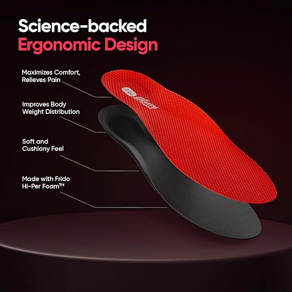 Frido Arch Sports Insole | Hi-Per Foam Orthotic Inserts for Arch Pain Relief and Injury Prevention | Casual Shoe Insert for Enhanced Comfort | Large Size (7-10 UK) | 1 Pair