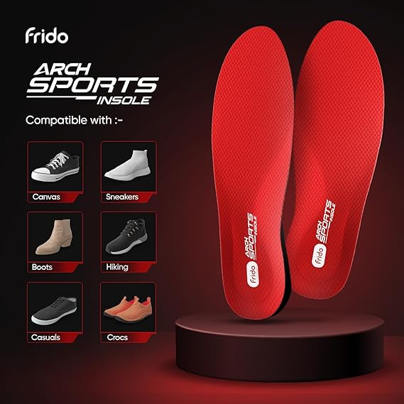 Frido Arch Sports Insole | Hi-Per Foam Orthotic Inserts for Arch Pain Relief and Injury Prevention | Casual Shoe Insert for Enhanced Comfort | Large Size (7-10 UK) | 1 Pair