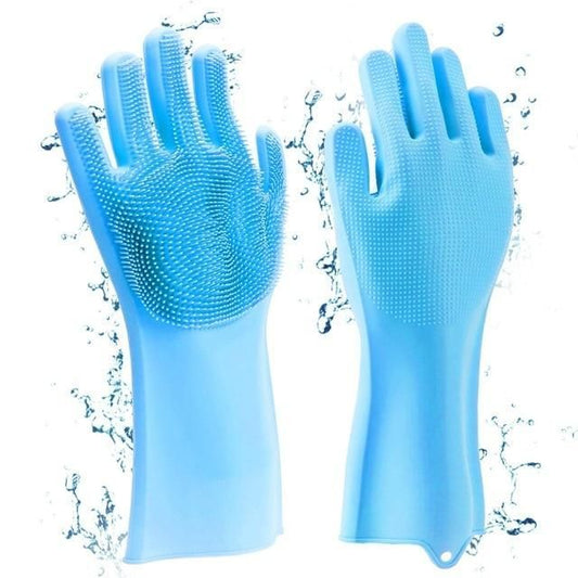 Silicone Dish Washing Scrubber Clean/Scrub Pets, Dish, Kitchen, Bathroom (Green) Wet and Dry Glove  (Free Size)